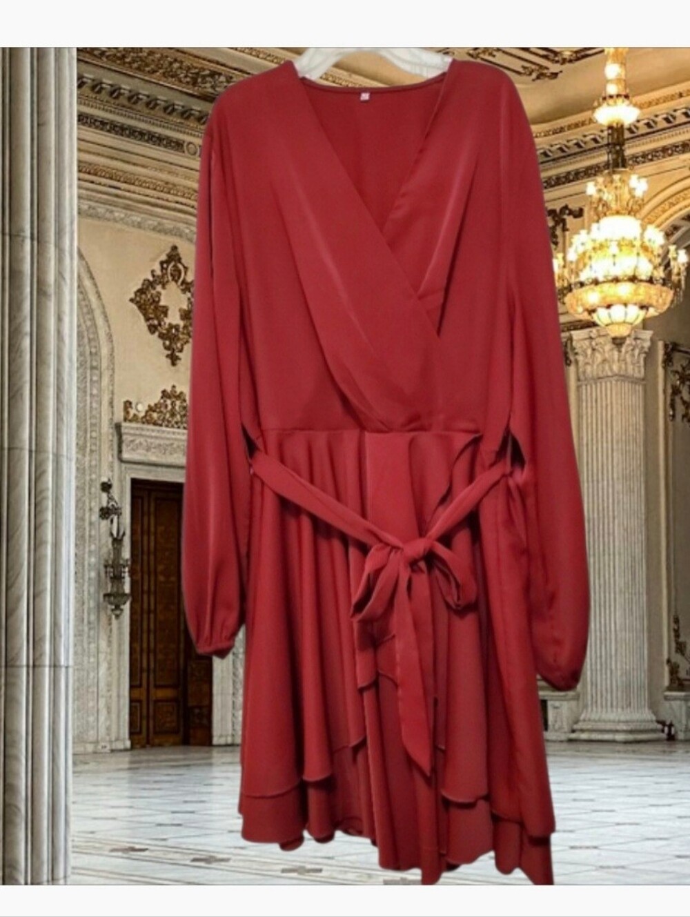 Women's Long Sleeve Wrap Mini Dress size 2XL in Burgundy